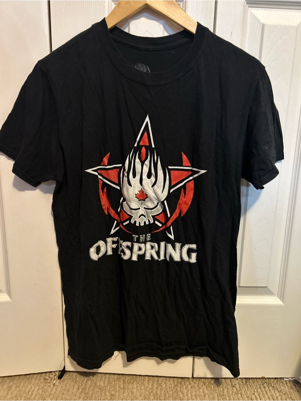 Offspring Black Tee with Red and White Skull Graphic